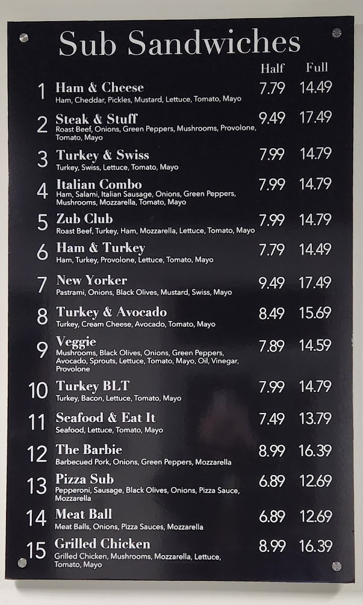 Zubs Pizza & Subs Menu - Image 1